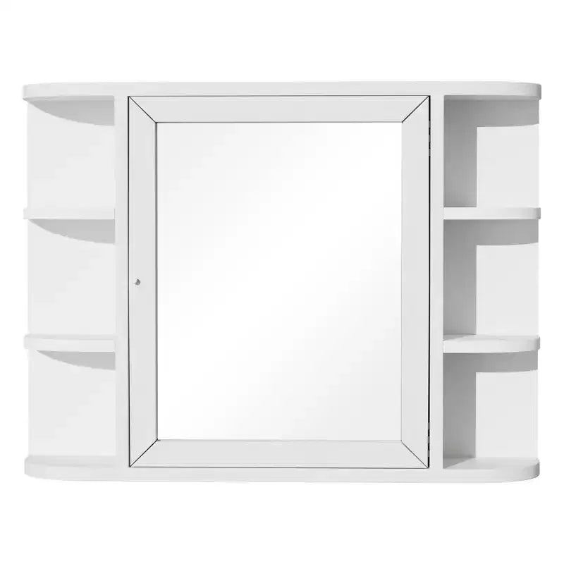 MAYEERTY 15 x 80 cm, Armadietto rettangolare moderno per bagno con specchio a parete con cornice in metallo e contenitore, Bianco