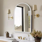 MAYEERTY Armadietto medicinali da bagno moderno ad arco 24 x 35,8 pollici, Specchio da parete con cornice in metallo e contenitore, Bianco