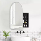 MAYEERTY Armadietto medicinali da bagno moderno ad arco 24 x 35,8 pollici, Specchio da parete con cornice in metallo e contenitore, Bianco