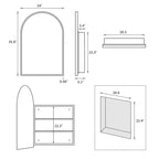 MAYEERTY Armadietto medicinali da bagno moderno ad arco 24 x 35,8 pollici, Specchio da parete con cornice in metallo e contenitore, Bianco