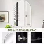 MAYEERTY Armadietto medicinali da bagno moderno ad arco 24 x 35,8 pollici, Specchio da parete con cornice in metallo e contenitore, Bianco