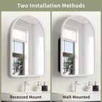 MAYEERTY Armadietto medicinali da bagno moderno ad arco 24 x 35,8 pollici, Specchio da parete con cornice in metallo e contenitore, Bianco