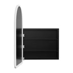 MAYEERTY Armadietto medicinali da bagno moderno ad arco 24 x 35,8 pollici, Specchio da parete con cornice in metallo e contenitore, Bianco