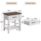 2 Comodini, Tavolino da Salotto con Cassetto, Tavolino d'Appoggio per Soggiorno, Tavolino da Notte a 2 Ripiani per Studio, Camera da Letto, Dormitorio, Bianco