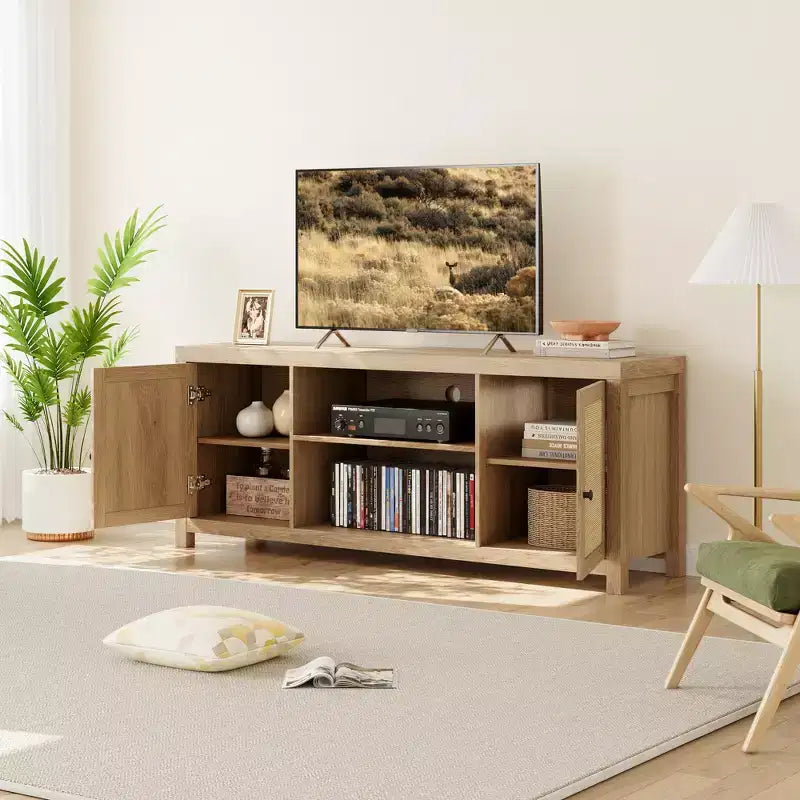 Mobile TV rustico, mobile TV con ante e ripiani regolabili, console multimediale TV moderna per soggiorno, camera da letto, Rovere