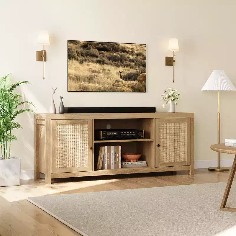 Mobile TV rustico, mobile TV con ante e ripiani regolabili, console multimediale TV moderna per soggiorno, camera da letto, Rovere