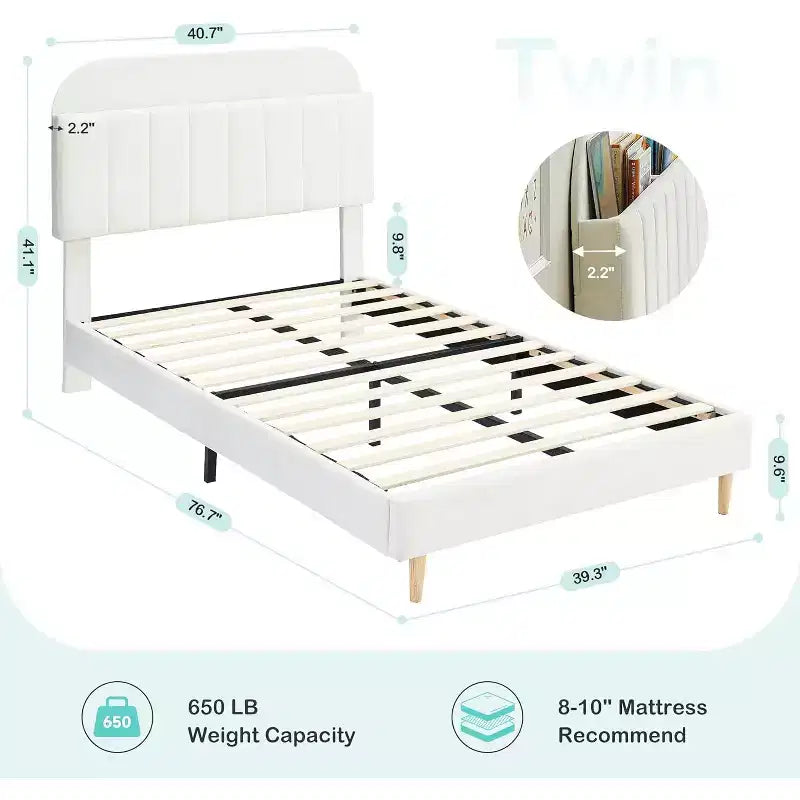 Struttura Letto con Testiera a Libreria, Letto Imbottito con Piattaforma Silenziosa, Facile da Montare, Nessuna Rete a Molle Necessaria
