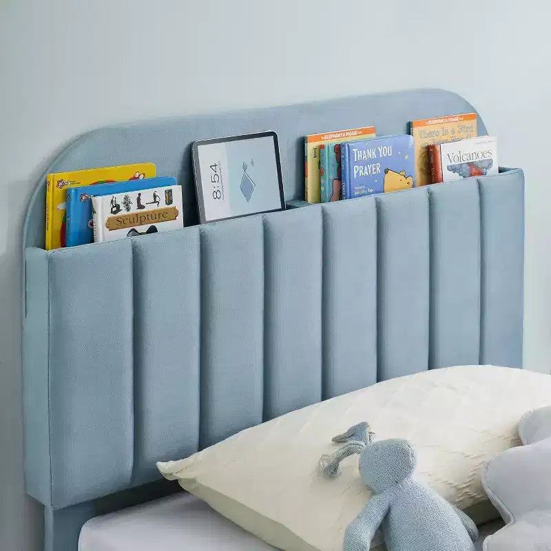 Struttura Letto con Testiera a Libreria, Letto Imbottito con Piattaforma Silenziosa, Facile da Montare, Nessuna Rete a Molle Necessaria