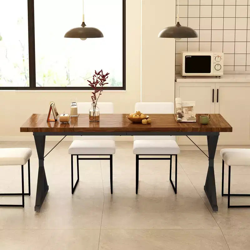Tavolo da pranzo Vipbear Farmhouse per 6 persone, tavolo da pranzo rettangolare in legno da 70,8 pollici, tavolo da cucina rustico con gambe in metallo resistente per sala da pranzo