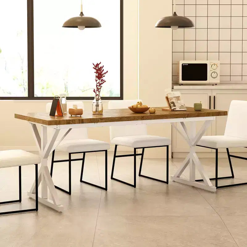 Tavolo da pranzo Vipbear Farmhouse per 6 persone, tavolo da pranzo rettangolare in legno da 70,8 pollici, tavolo da cucina rustico con gambe in metallo resistente per sala da pranzo