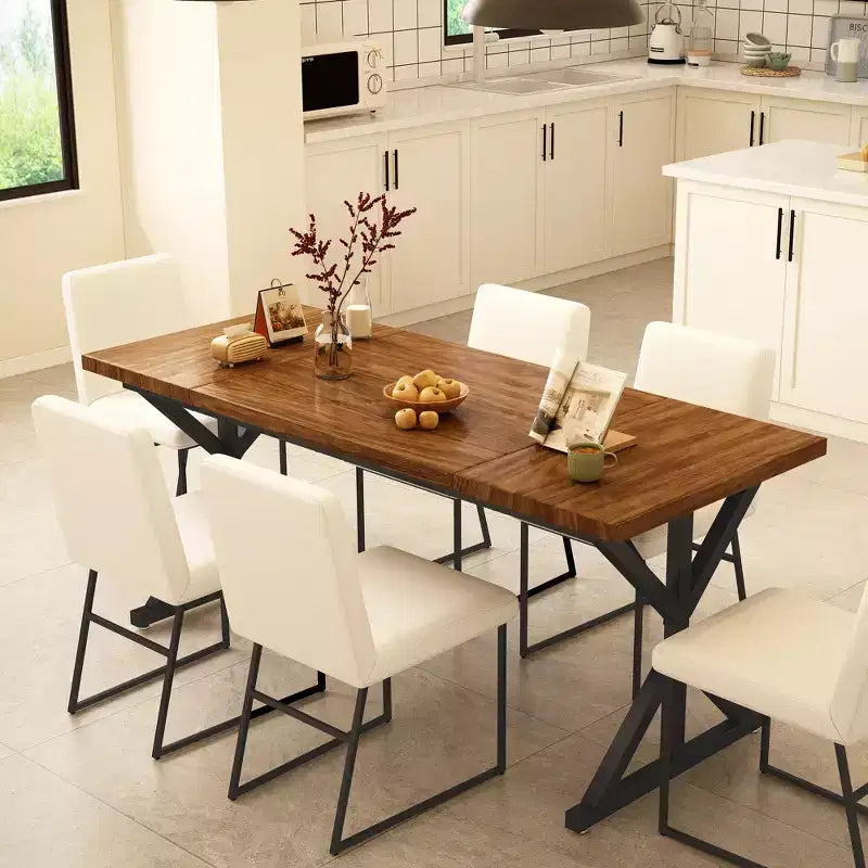 Tavolo da pranzo Vipbear Farmhouse per 6 persone, tavolo da pranzo rettangolare in legno da 70,8 pollici, tavolo da cucina rustico con gambe in metallo resistente per sala da pranzo