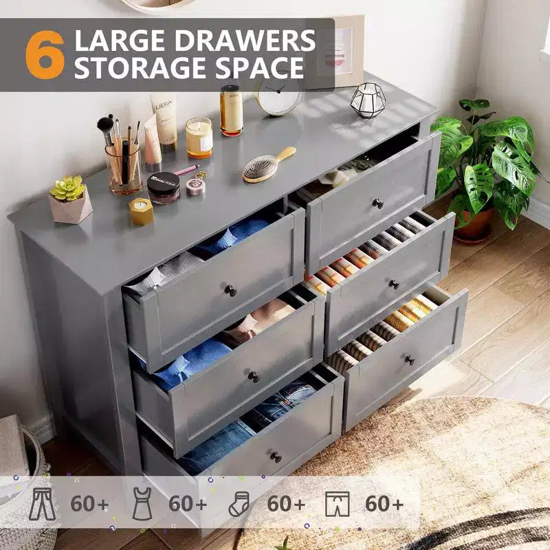 Coolmee Comò per Camera da Letto, Comò a 6 Cassetti per TV da 48 pollici, Porta TV Moderno in Legno per Soggiorno, Ripostiglio, Ingresso, Corridoio