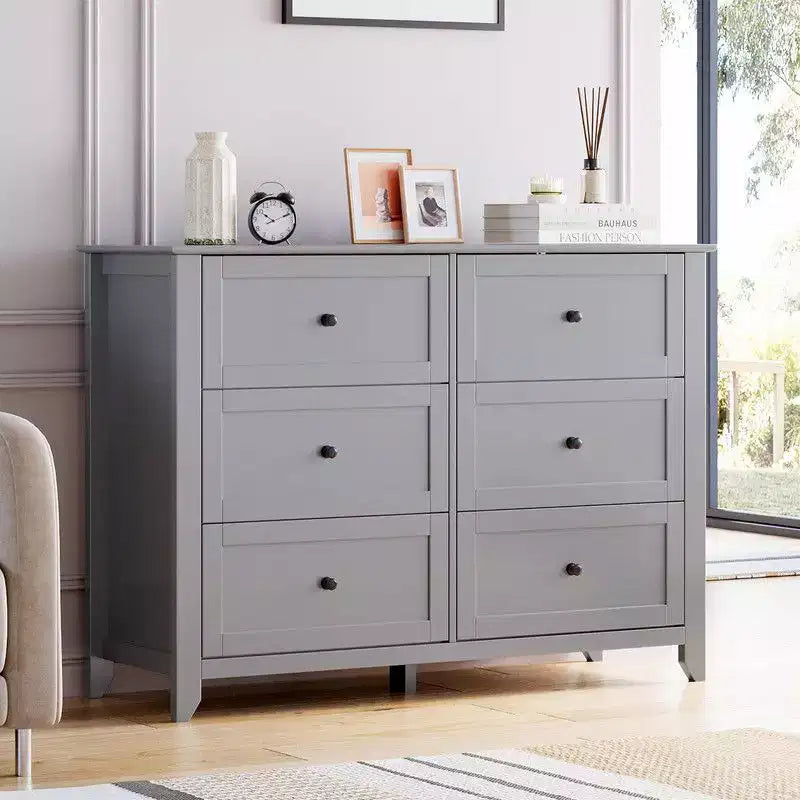 Coolmee Comò per Camera da Letto, Comò a 6 Cassetti per TV da 48 pollici, Porta TV Moderno in Legno per Soggiorno, Ripostiglio, Ingresso, Corridoio