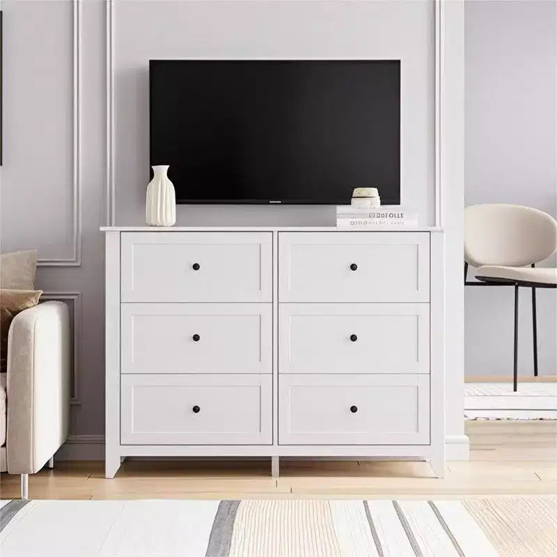 Coolmee Comò per Camera da Letto, Comò a 6 Cassetti per TV da 48 pollici, Porta TV Moderno in Legno per Soggiorno, Ripostiglio, Ingresso, Corridoio
