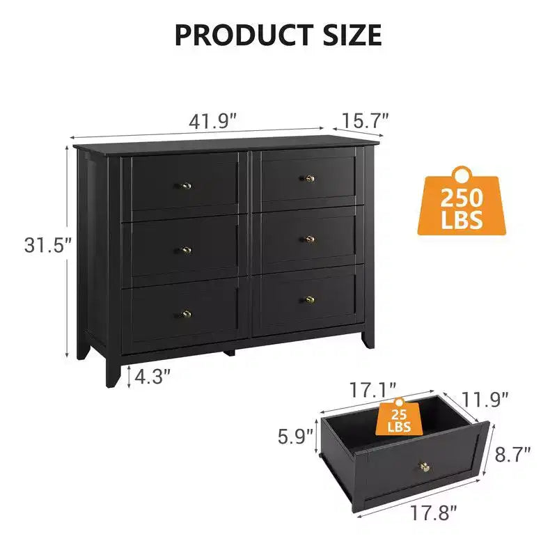 Coolmee Comò per Camera da Letto, Comò a 6 Cassetti per TV da 48 pollici, Porta TV Moderno in Legno per Soggiorno, Ripostiglio, Ingresso, Corridoio