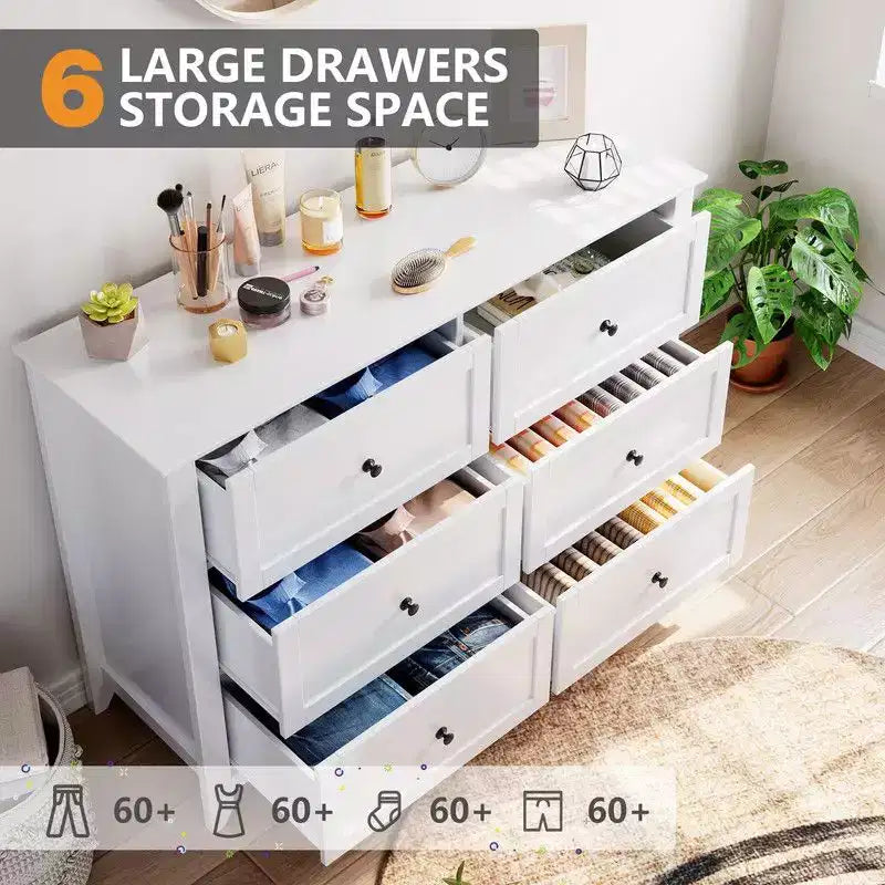 Coolmee Comò per Camera da Letto, Comò a 6 Cassetti per TV da 48 pollici, Porta TV Moderno in Legno per Soggiorno, Ripostiglio, Ingresso, Corridoio