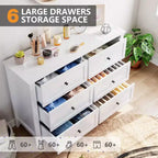 Coolmee Comò per Camera da Letto, Comò a 6 Cassetti per TV da 48 pollici, Porta TV Moderno in Legno per Soggiorno, Ripostiglio, Ingresso, Corridoio
