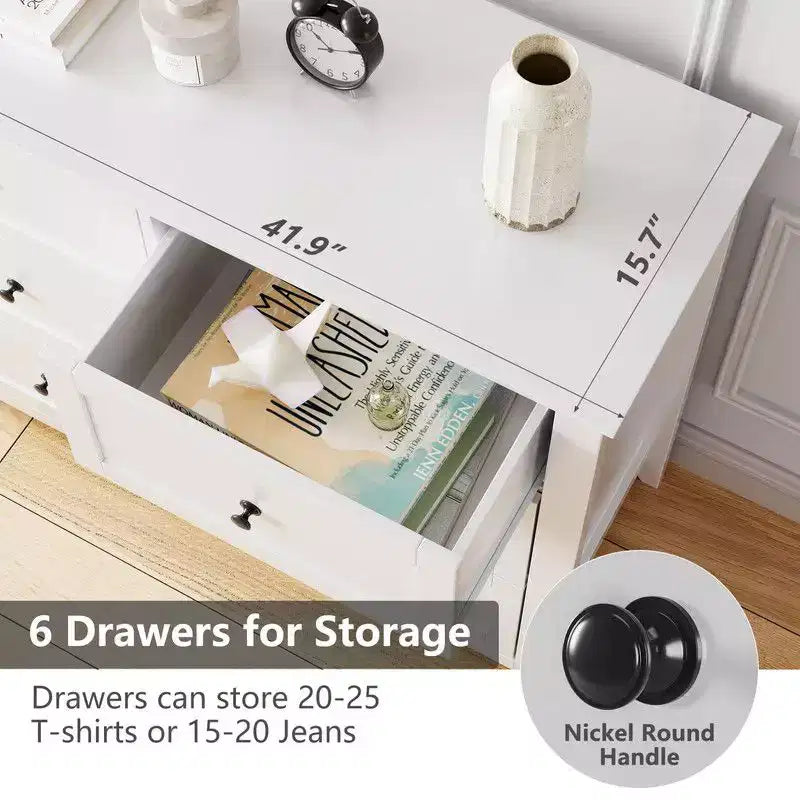 Coolmee Comò per Camera da Letto, Comò a 6 Cassetti per TV da 48 pollici, Porta TV Moderno in Legno per Soggiorno, Ripostiglio, Ingresso, Corridoio