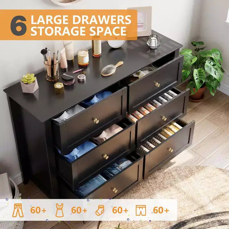 Coolmee Comò per Camera da Letto, Comò a 6 Cassetti per TV da 48 pollici, Porta TV Moderno in Legno per Soggiorno, Ripostiglio, Ingresso, Corridoio