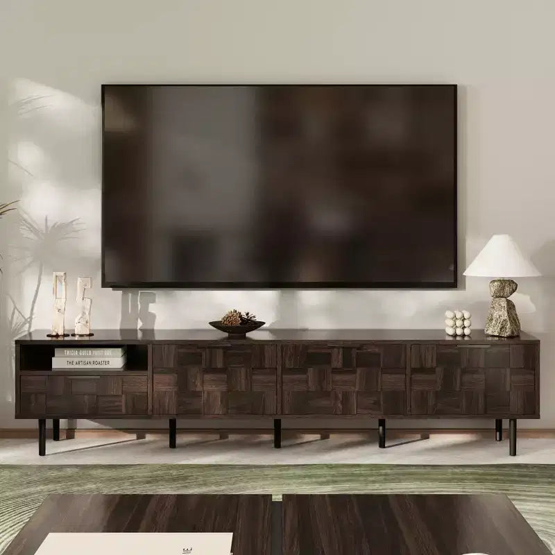 Bestier 78" Mobile TV Stand di design moderno della metà del secolo per TV da 65 pollici in su, console TV con armadietti portaoggetti per soggiorno, mobile TV con vano portaoggetti