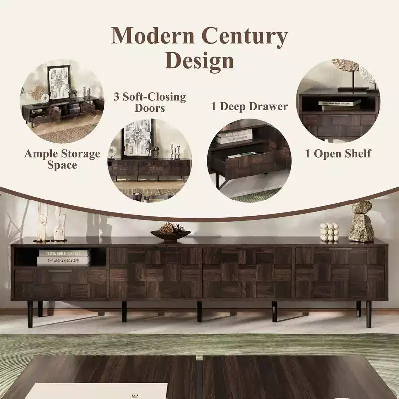 Bestier 78" Mobile TV Stand di design moderno della metà del secolo per TV da 65 pollici in su, console TV con armadietti portaoggetti per soggiorno, mobile TV con vano portaoggetti