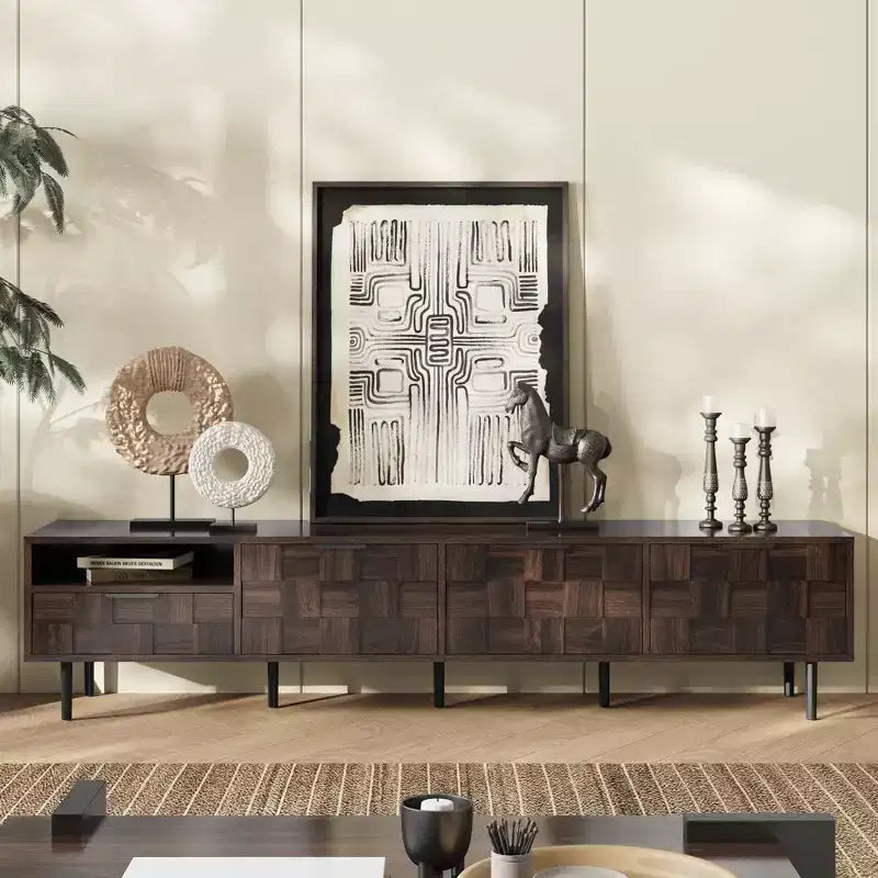 Bestier 78" Mobile TV Stand di design moderno della metà del secolo per TV da 65 pollici in su, console TV con armadietti portaoggetti per soggiorno, mobile TV con vano portaoggetti