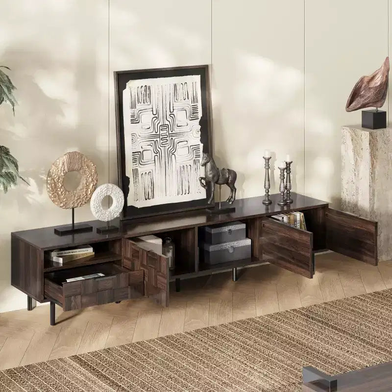 Bestier 78" Mobile TV Stand di design moderno della metà del secolo per TV da 65 pollici in su, console TV con armadietti portaoggetti per soggiorno, mobile TV con vano portaoggetti