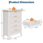 Comò a 5 cassetti per camera da letto, cassettiera alta 114 cm in legno con maniglie in metallo, comodino stretto, organizer scanalato per vestiti