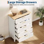 Comò a 5 cassetti per camera da letto, cassettiera alta 114 cm in legno con maniglie in metallo, comodino stretto, organizer scanalato per vestiti