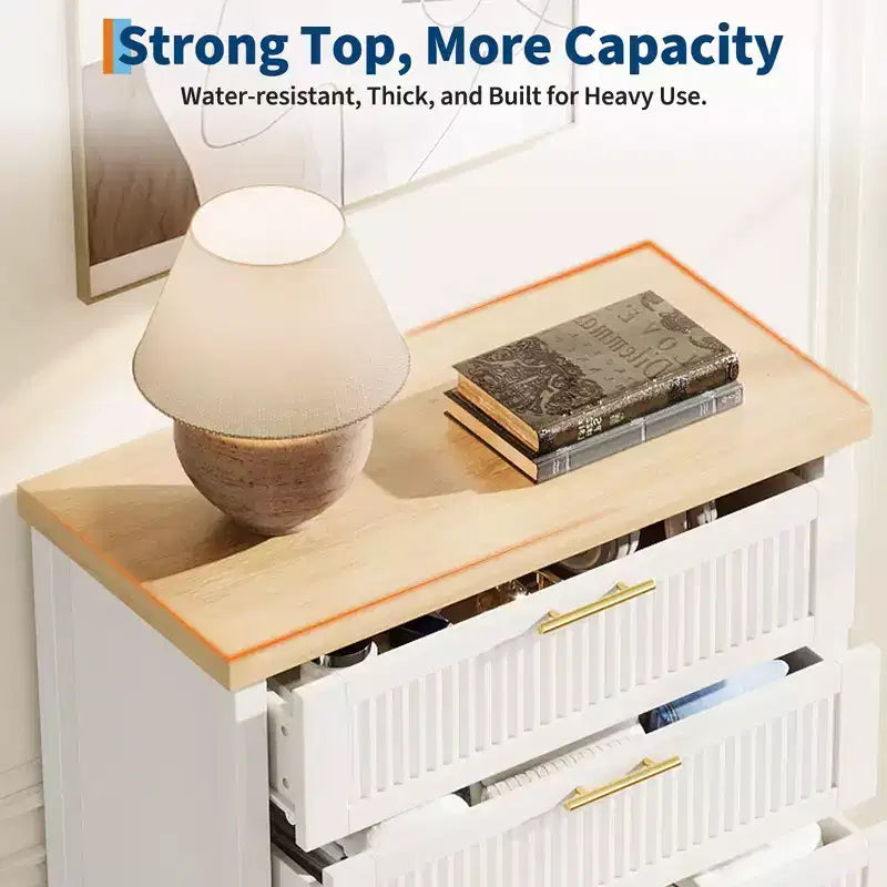 Comò a 5 cassetti per camera da letto, cassettiera alta 114 cm in legno con maniglie in metallo, comodino stretto, organizer scanalato per vestiti