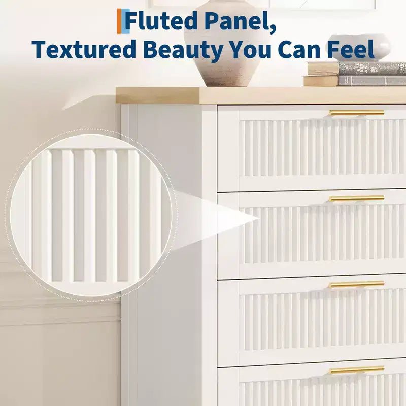 Comò a 5 cassetti per camera da letto, cassettiera alta 114 cm in legno con maniglie in metallo, comodino stretto, organizer scanalato per vestiti