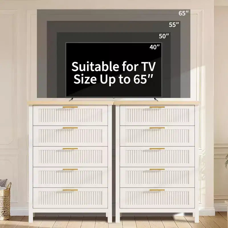 Comò a 5 cassetti per camera da letto, cassettiera alta 114 cm in legno con maniglie in metallo, comodino stretto, organizer scanalato per vestiti