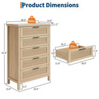 Comò a 5 cassetti per camera da letto, cassettiera alta 114 cm in legno con maniglie in metallo, comodino stretto, organizer scanalato per vestiti
