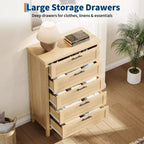 Comò a 5 cassetti per camera da letto, cassettiera alta 114 cm in legno con maniglie in metallo, comodino stretto, organizer scanalato per vestiti