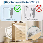 Comò a 5 cassetti per camera da letto, cassettiera alta 114 cm in legno con maniglie in metallo, comodino stretto, organizer scanalato per vestiti