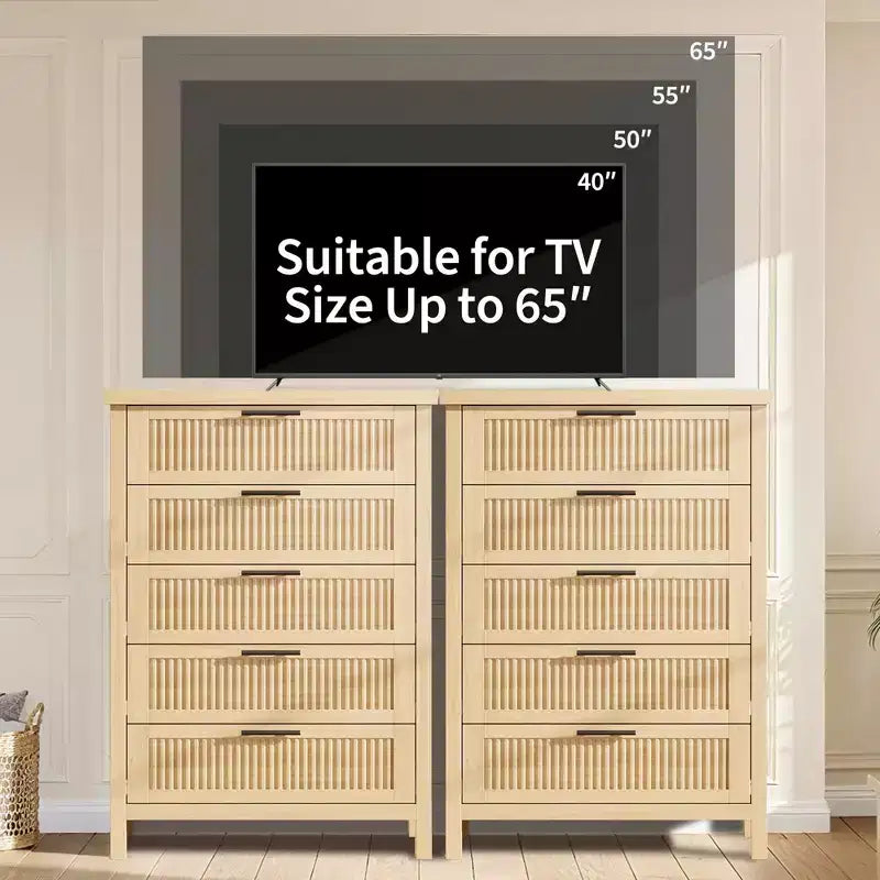 Comò a 5 cassetti per camera da letto, cassettiera alta 114 cm in legno con maniglie in metallo, comodino stretto, organizer scanalato per vestiti