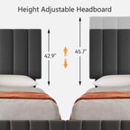 Struttura letto, Letto a piattaforma - Misura Full con 4 cassetti contenitore, Testiera regolabile in altezza, Rivestimento in lino, Nessuna necessità di rete a molle (Grigio)