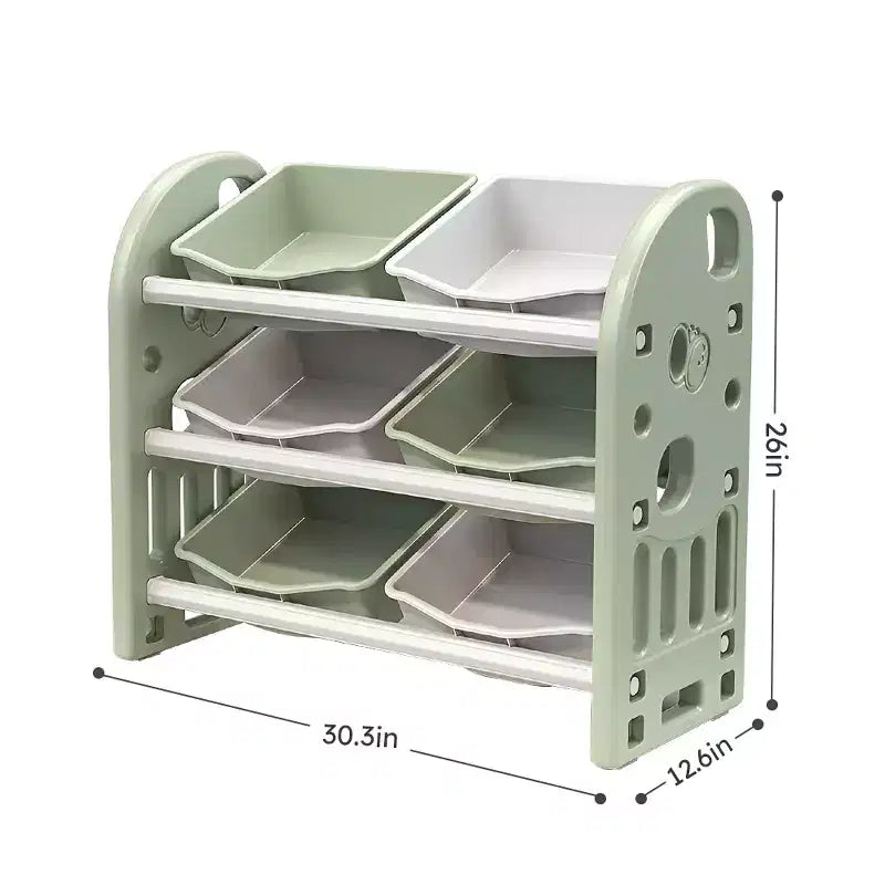Organizzatore Porta Giocattoli per Bambini con 6 Contenitori, Set di Mobili per la Cameretta Multi-funzionale Porta Giocattoli per Sala Giochi, Camera da Letto, Soggiorno, Verde