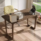 Famapy Scrivania da Ufficio per Casa in Legno Massello di Gomma Stile Mid-Century con Angoli Arrotondati, Scrivania Moderna, Scrivania Minimalista per Scrittura e Computer