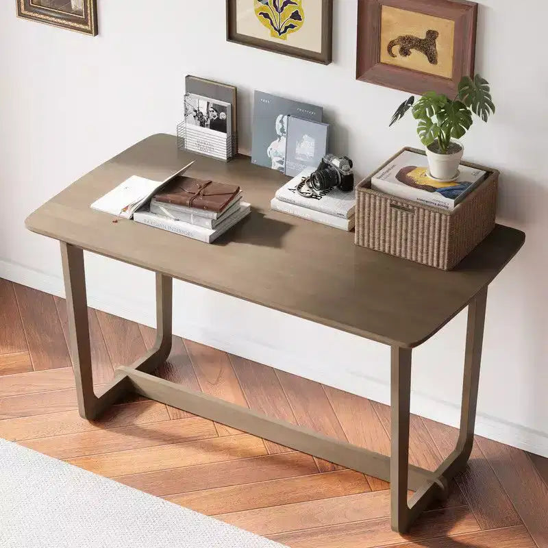 Famapy Scrivania da Ufficio per Casa in Legno Massello di Gomma Stile Mid-Century con Angoli Arrotondati, Scrivania Moderna, Scrivania Minimalista per Scrittura e Computer