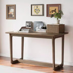 Famapy Scrivania da Ufficio per Casa in Legno Massello di Gomma Stile Mid-Century con Angoli Arrotondati, Scrivania Moderna, Scrivania Minimalista per Scrittura e Computer