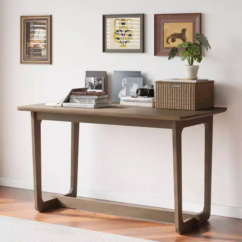 Famapy Scrivania da Ufficio per Casa in Legno Massello di Gomma Stile Mid-Century con Angoli Arrotondati, Scrivania Moderna, Scrivania Minimalista per Scrittura e Computer