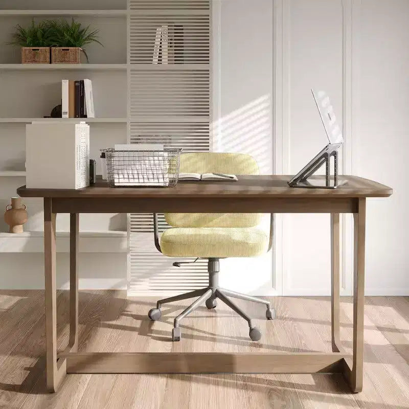Famapy Scrivania da Ufficio per Casa in Legno Massello di Gomma Stile Mid-Century con Angoli Arrotondati, Scrivania Moderna, Scrivania Minimalista per Scrittura e Computer