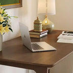 Famapy Scrivania da Ufficio per Casa in Legno Massello di Gomma Stile Mid-Century con Angoli Arrotondati, Scrivania Moderna, Scrivania Minimalista per Scrittura e Computer