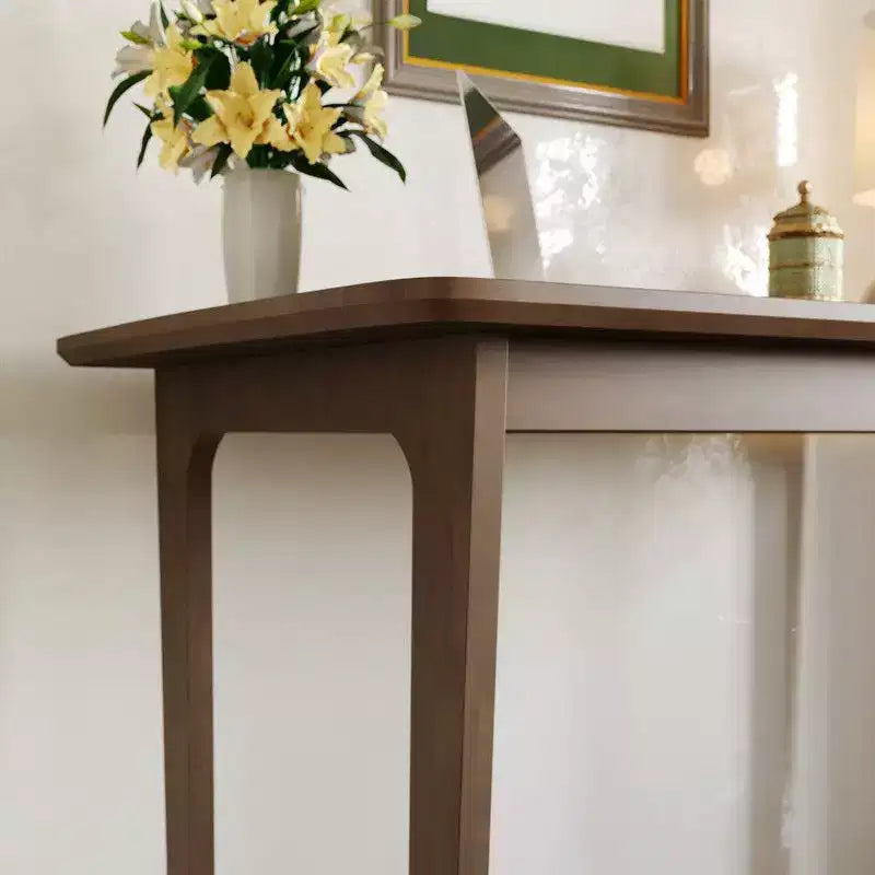 Famapy Scrivania da Ufficio per Casa in Legno Massello di Gomma Stile Mid-Century con Angoli Arrotondati, Scrivania Moderna, Scrivania Minimalista per Scrittura e Computer