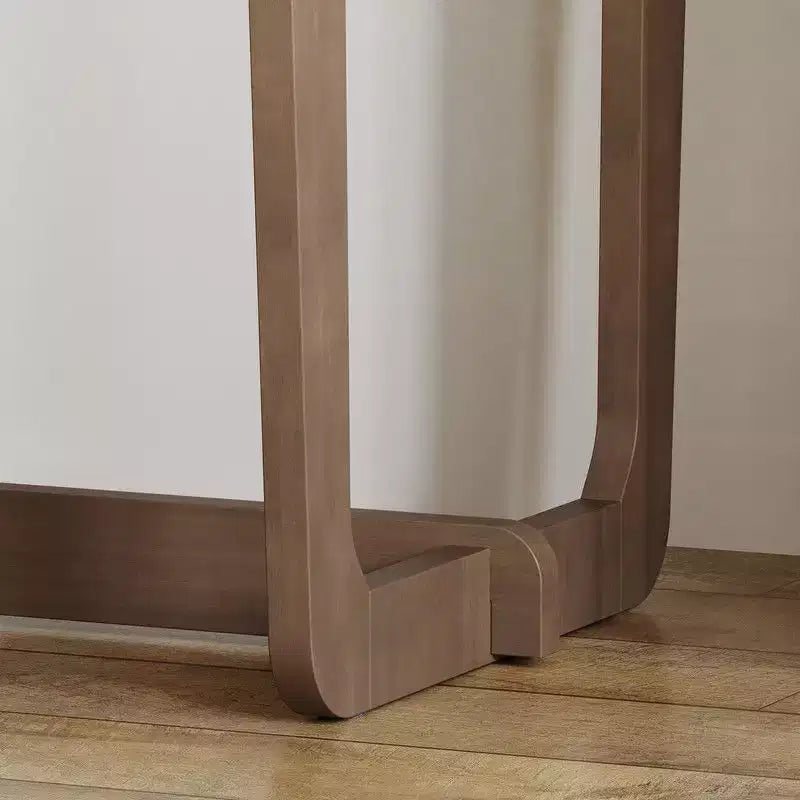 Famapy Scrivania da Ufficio per Casa in Legno Massello di Gomma Stile Mid-Century con Angoli Arrotondati, Scrivania Moderna, Scrivania Minimalista per Scrittura e Computer