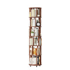 Libreria Girevole Okak 360 con Ruote, Libreria Stretta a 6 Livelli in Legno Massello, Vetrinetta per Soggiorno, Ufficio, Camera da Letto, Noce