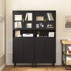 Libreria Alta Okak con Ripiani Regolabili, Scaffale Autoportante con 4 Ante in Vetro Temperato, Vetrinetta per Soggiorno, Ufficio, Nero