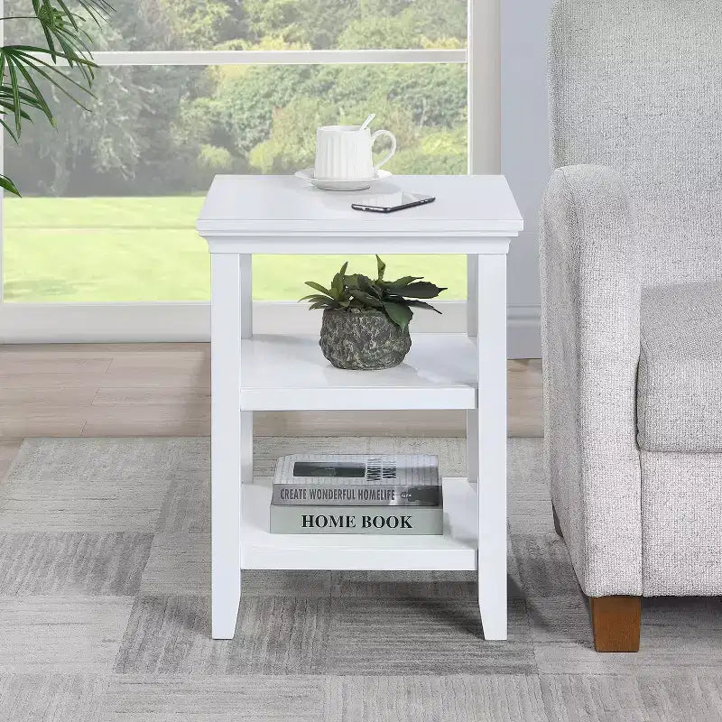HomeStock Tavolino da Salotto Rettangolare in Legno, Colore Bianco, Altezza 61 cm, 1 Pezzo