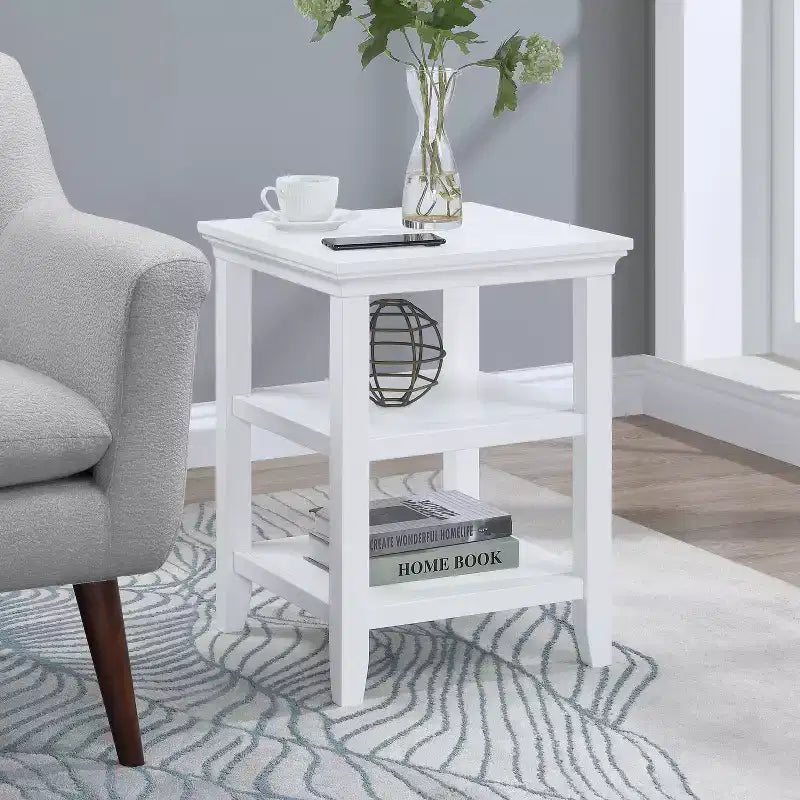 HomeStock Tavolino da Salotto Rettangolare in Legno, Colore Bianco, Altezza 61 cm, 1 Pezzo